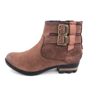 Sorel Lolla Brown Leather Buckle Zip Ankle Booties 8
